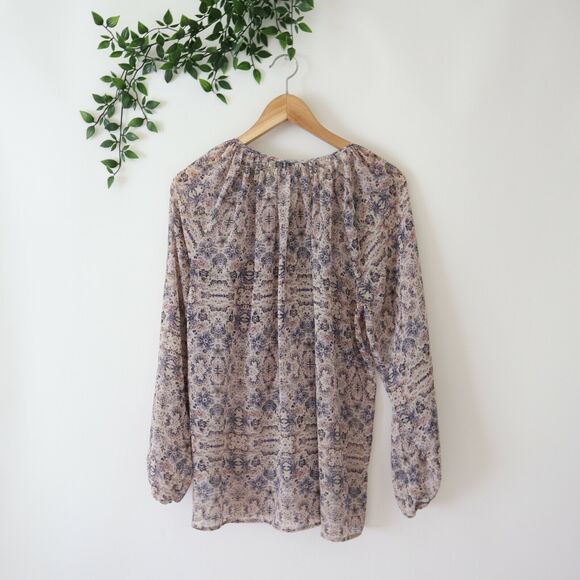 Cabi Women's Chiffon Siena Peasant Printed Blouse Tunic Top S Small Pink Blue - Picture 2 of 4